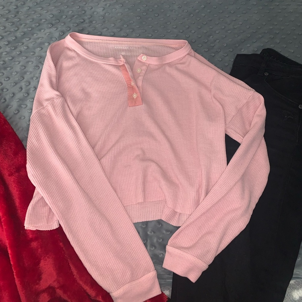 Pink waffle knit long sleeve
